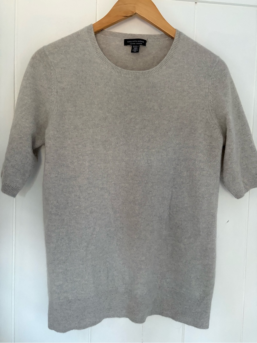 Saks Fifth Avenue women Light Gray Crewneck Short-Sleeve Sweater